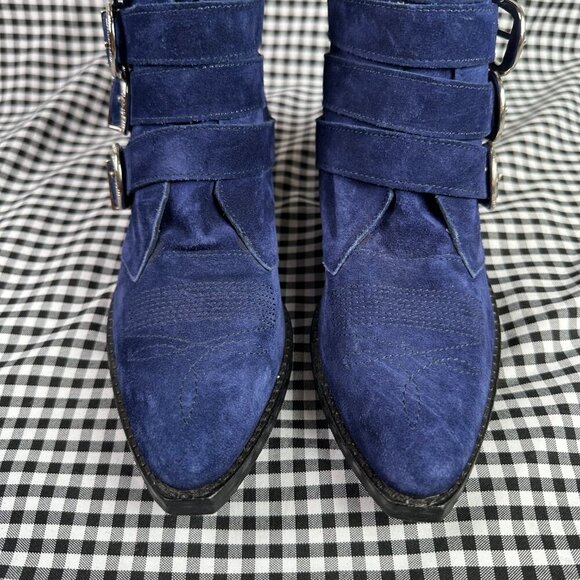 Toga Pulla Blue Suede Cowgirl Western Silver Buckle Boots Women's EU 36 / US 6 - Picture 2 of 7